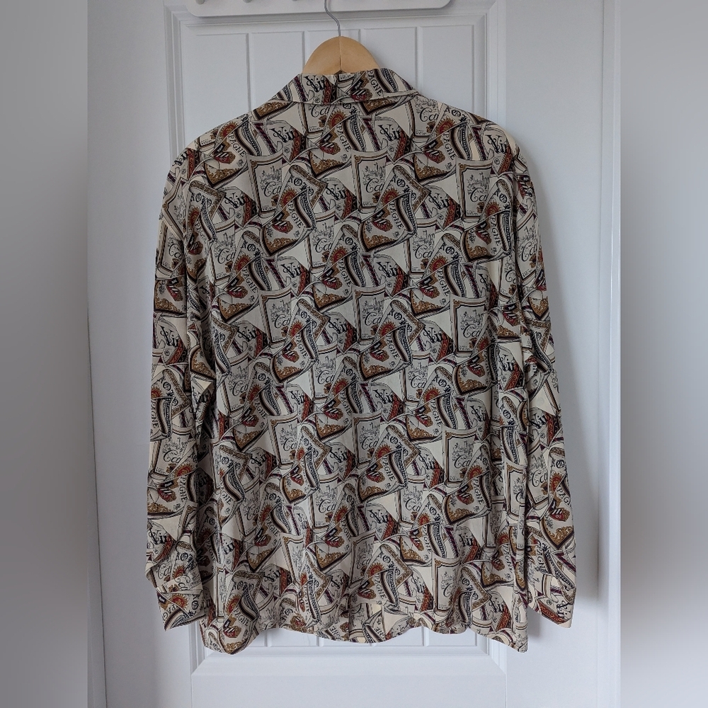 Vintage 100% Silk Blouse Champagne Print Size 12 - Picture 3 of 7